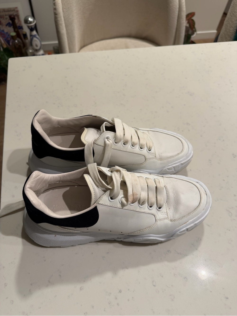 Alexander McQueen White Leather Sneakers with Black Heel Panel